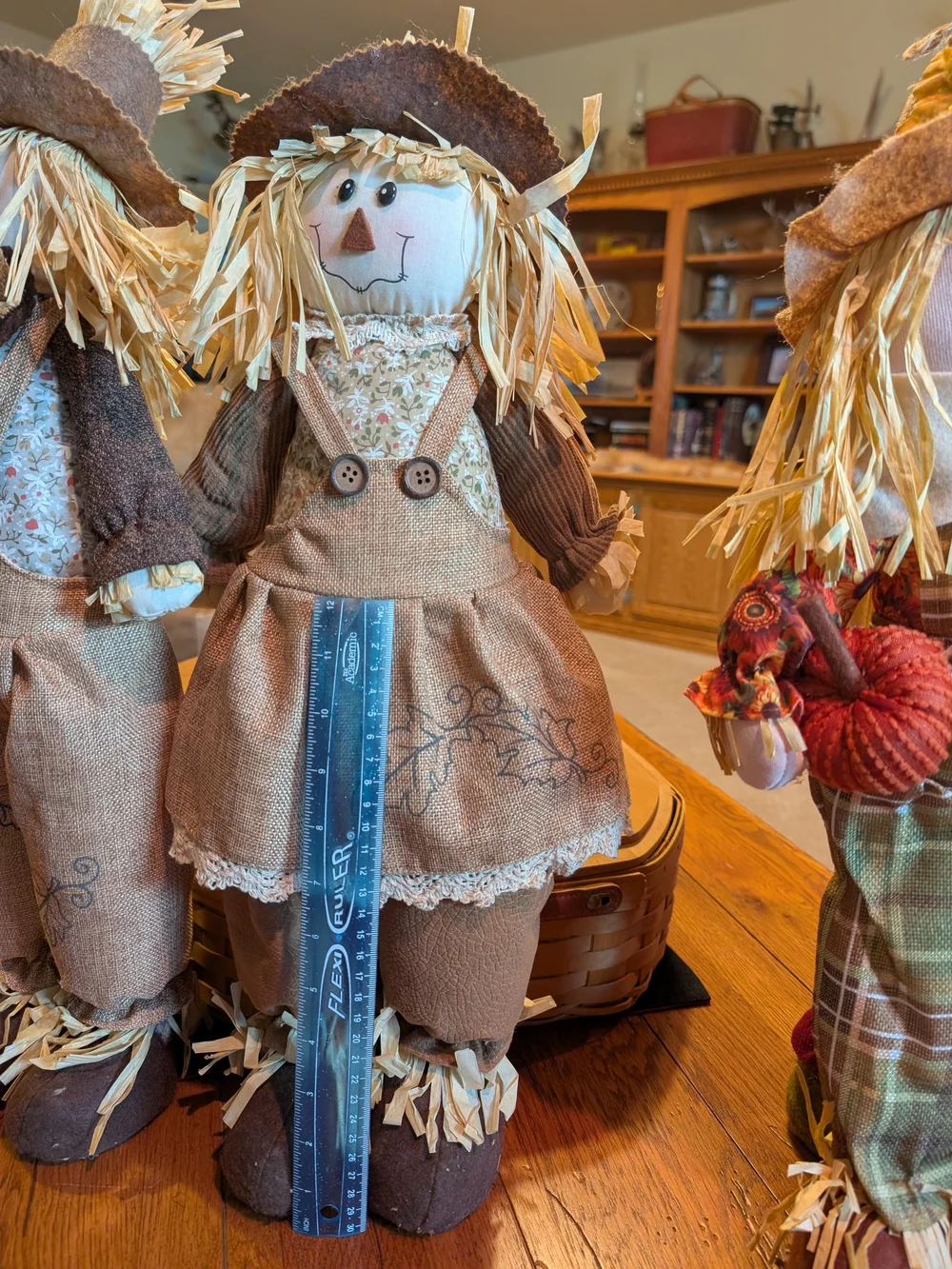 Pair of Rustic Fall Scarecrow Dolls - Neutral Brown & Tan